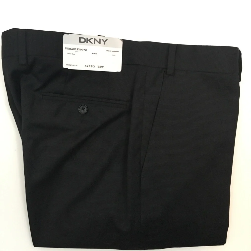 New dkny 2 piece 42r men’s suit black slim fit  2 button 100% wool nwt ea0060